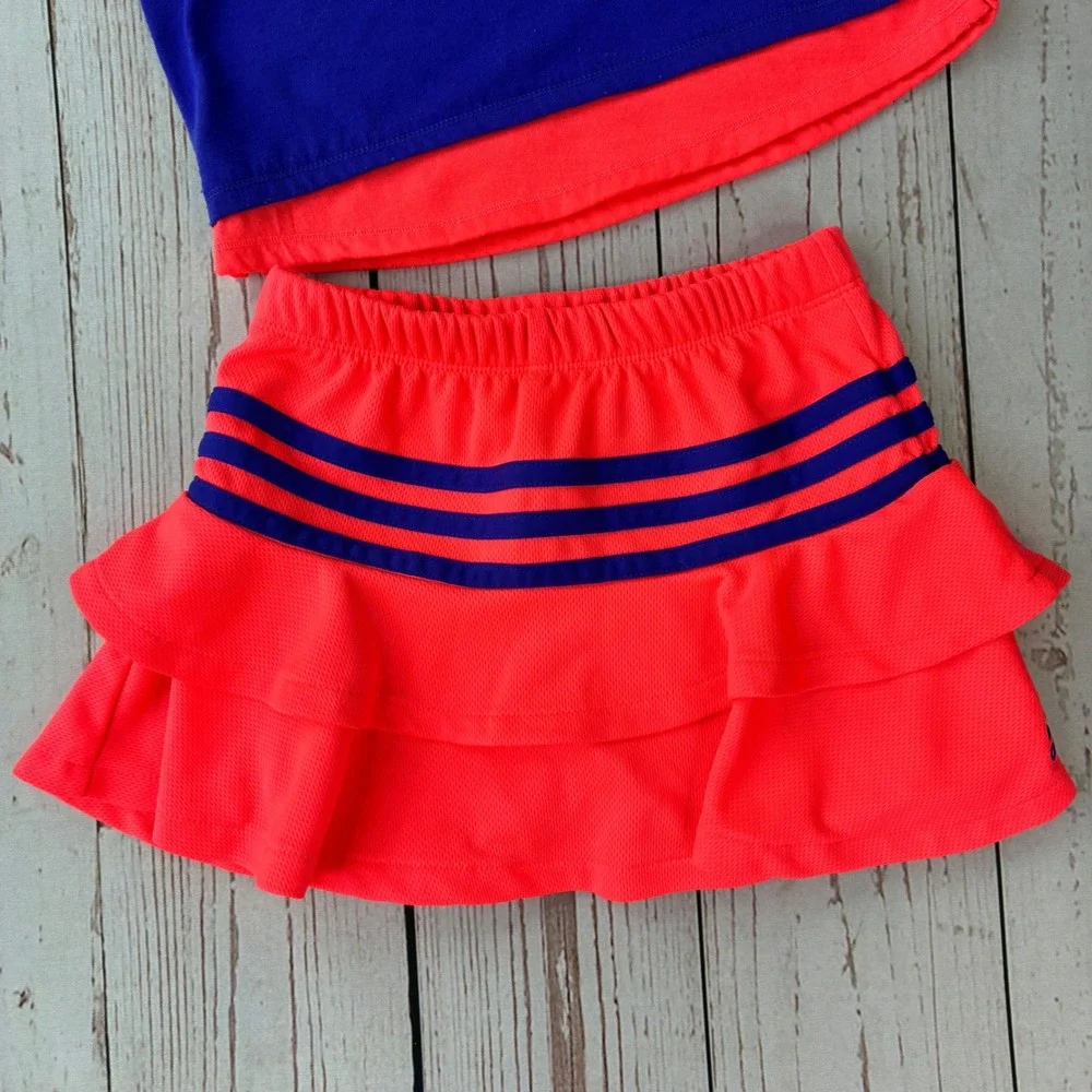 Adidas Girls 2 Piece Skort Set Blue Orange Heart Graphic Activewear Size 4T